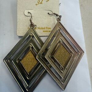 Gold-Tone Geometric Drop Earrings with Glitter Accent